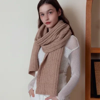 ニットマフラー｜ウール混・無地・厚手・防寒・男女兼用・秋冬・レトロ・上品・お洒落・スクール風