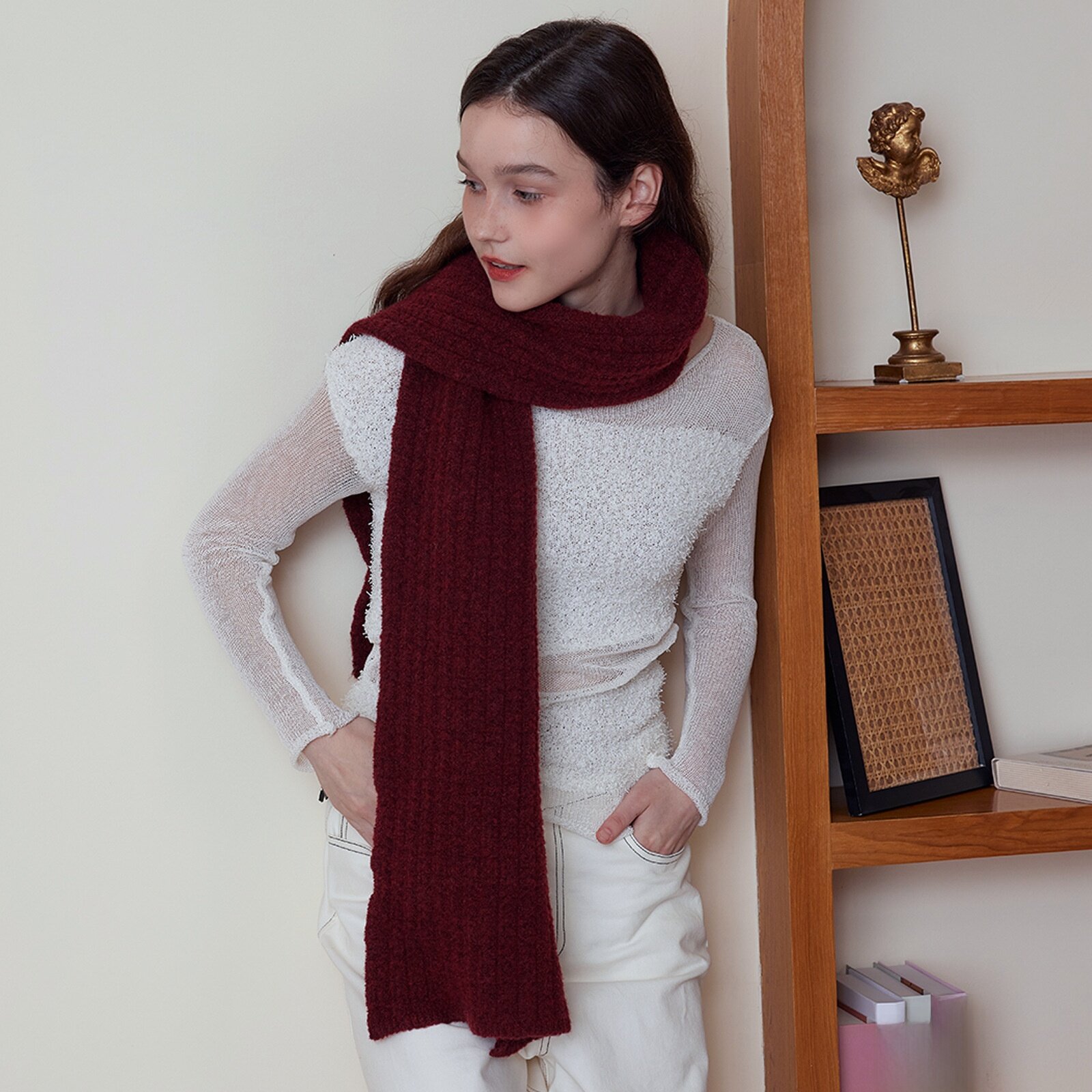 ニットマフラー｜ウール混・無地・厚手・防寒・男女兼用・秋冬・レトロ・上品・お洒落・スクール風|undefined