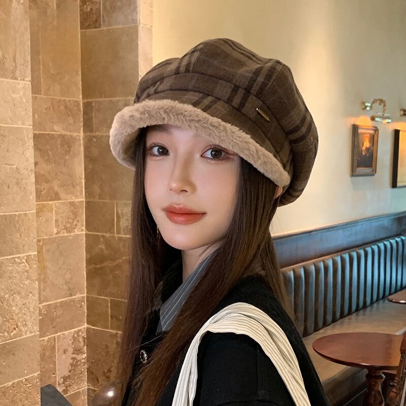 ベレー帽｜秋冬・レトロ・格子柄・モコモコ・八角帽子・小顔に見え・合わせやすい・高級感・ハンチング・キャスケット|undefined