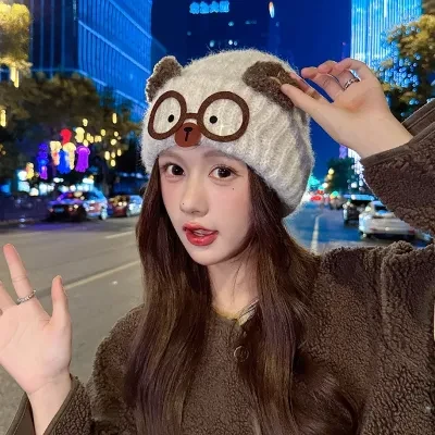 YOOYOOTOWN ニット帽｜可愛いクマの帽子・レディース・耳当て付き・冬用・アウトドア・防寒・フード付き帽子・多用途