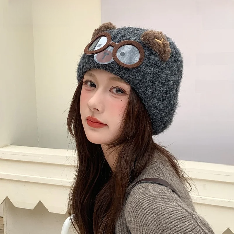 ニット帽｜可愛いクマの帽子・レディース・耳当て付き・冬用・アウトドア・防寒・フード付き帽子・多用途|undefined