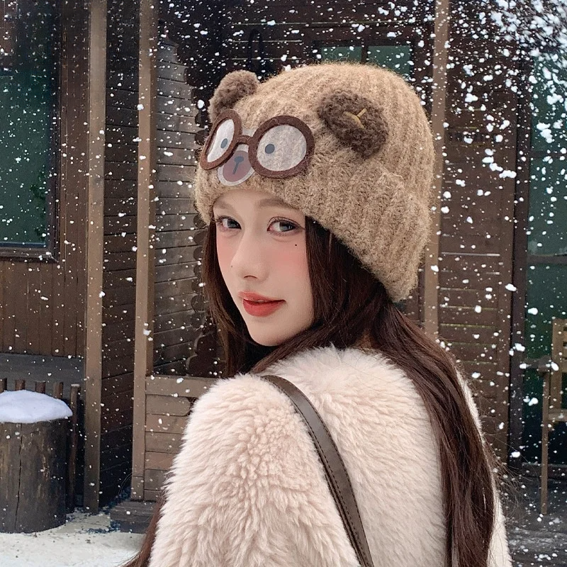 ニット帽｜可愛いクマの帽子・レディース・耳当て付き・冬用・アウトドア・防寒・フード付き帽子・多用途|undefined