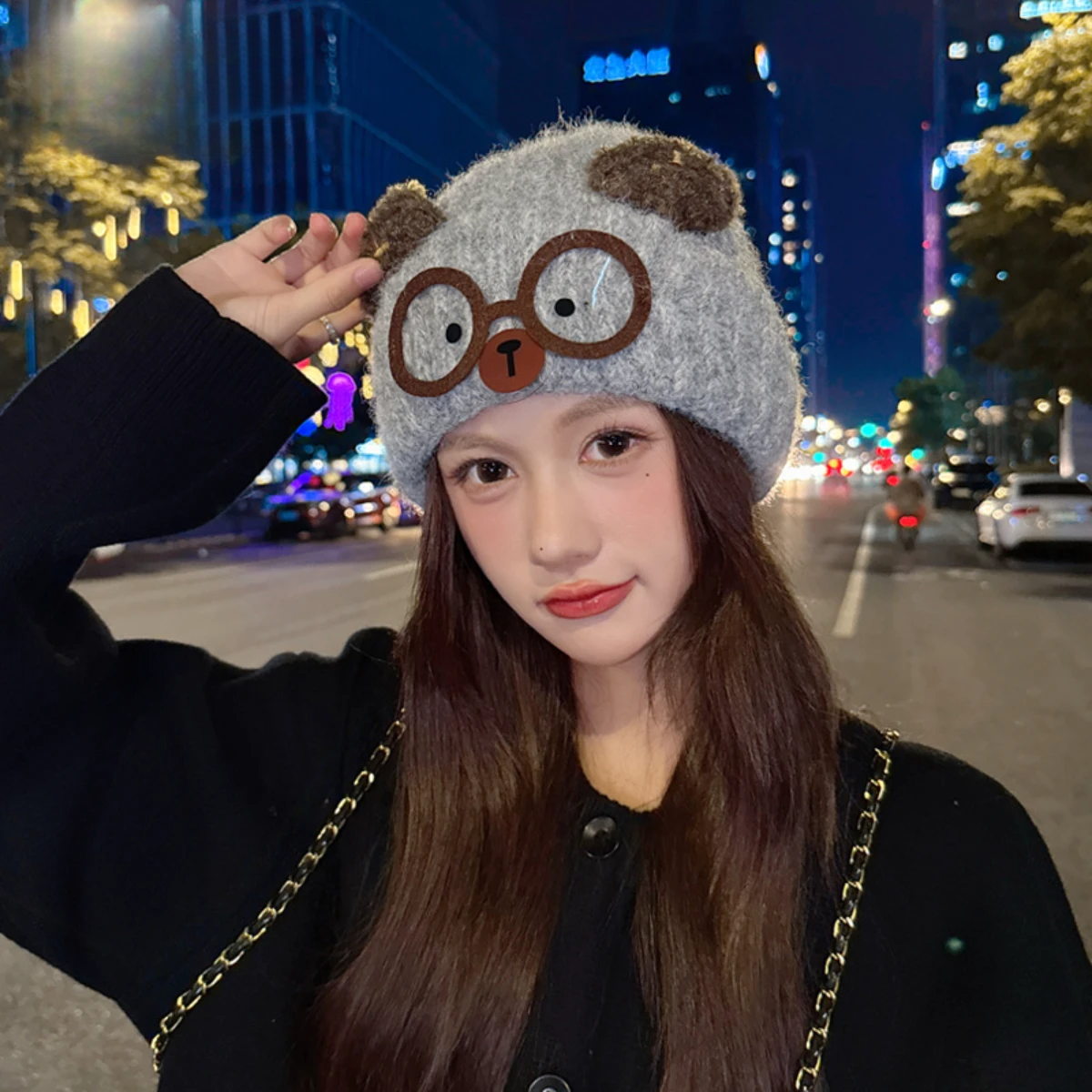 ニット帽｜可愛いクマの帽子・レディース・耳当て付き・冬用・アウトドア・防寒・フード付き帽子・多用途|undefined