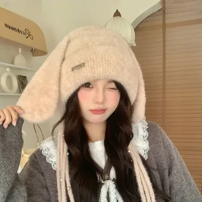 YOOYOOTOWN ニット帽｜ウサギ耳付き・冬用・暖かいレ・ディースファー・耳当て付き帽子・かわいい・防風・防寒