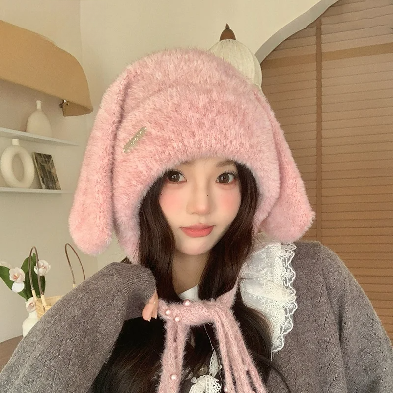 ニット帽｜ウサギ耳付き・冬用・暖かいレ・ディースファー・耳当て付き帽子・かわいい・防風・防寒|undefined