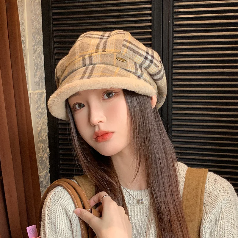 ベレー帽｜秋冬・レトロ・格子柄・モコモコ・八角帽子・小顔に見え・合わせやすい・高級感・ハンチング・キャスケット|undefined