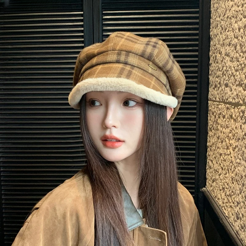 ベレー帽｜秋冬・レトロ・格子柄・モコモコ・八角帽子・小顔に見え・合わせやすい・高級感・ハンチング・キャスケット|undefined
