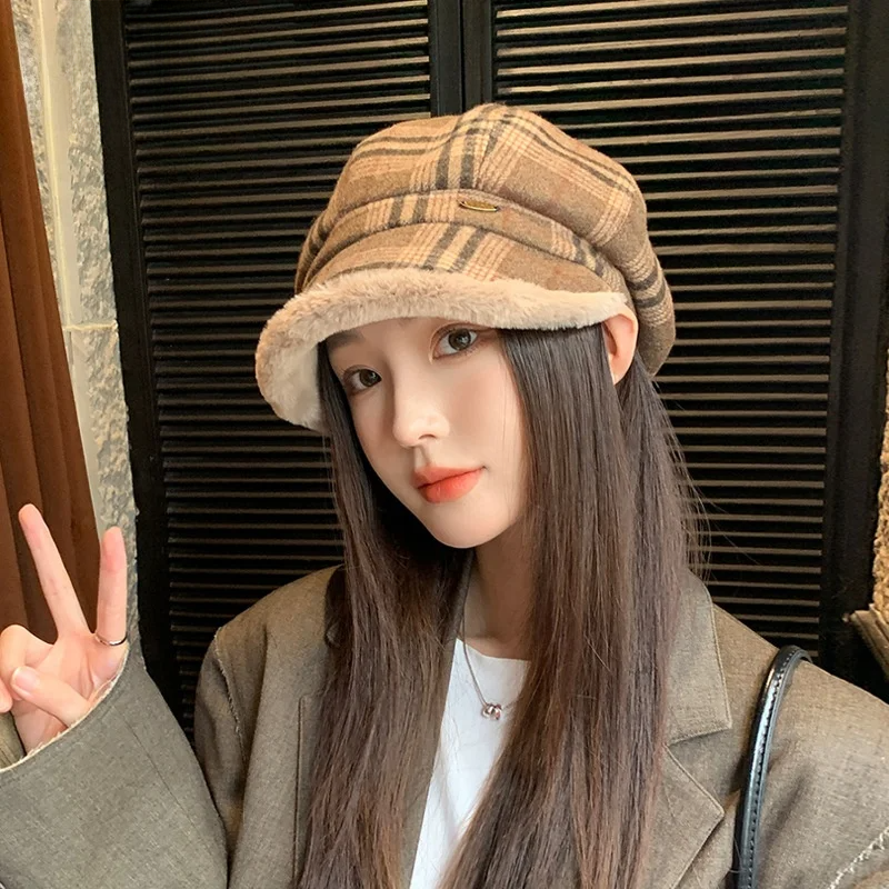 ベレー帽｜秋冬・レトロ・格子柄・モコモコ・八角帽子・小顔に見え・合わせやすい・高級感・ハンチング・キャスケット|undefined