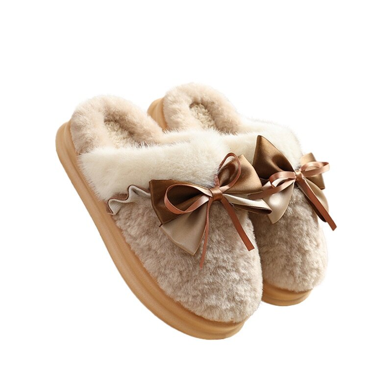 綿スリッパ｜レディース蝶結び・秋冬室内用・裏起毛・暖かい・厚底・滑り止めデザイン|undefined