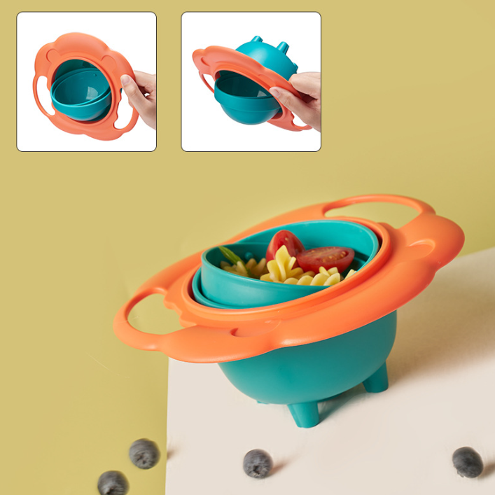 【幸せな】 赤ちゃん･幼児・ベビー 食器｜ジャイロ ボウル 360°回転可能 零れない 食事練習 ふた付き