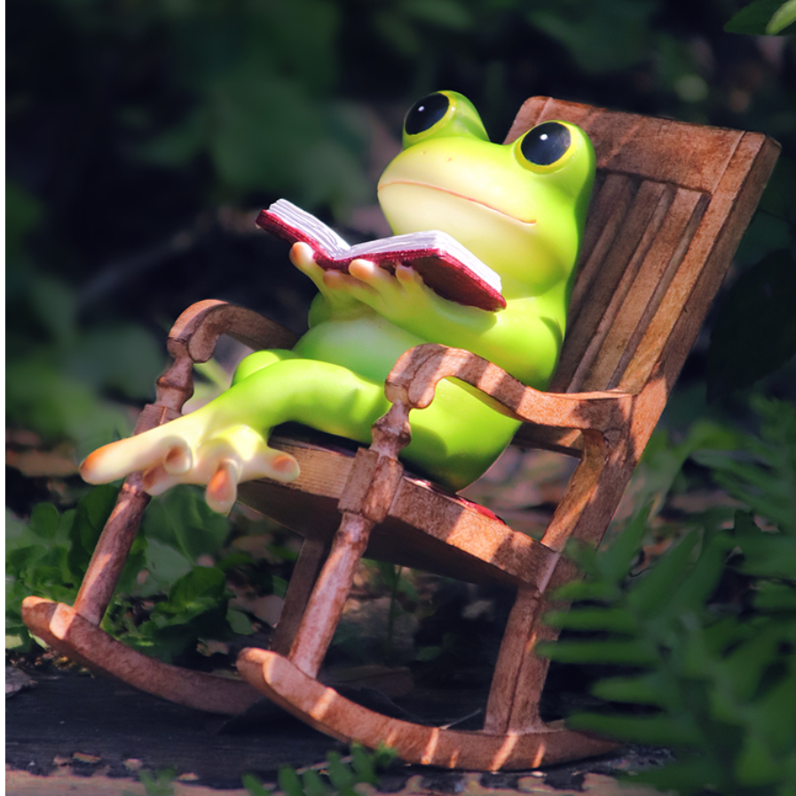 【置物】ゆらゆら椅子 読書蛙さん｜可愛い　オーナメント　インテリア