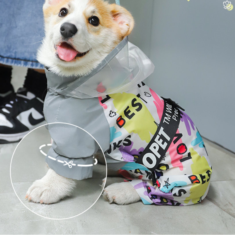 中小型犬用 落書き風レインコート｜シャックルフック付き アウトドア用|undefined