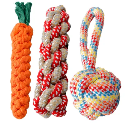 犬 ロープおもちゃ| 噛むおもちゃ 綿ロープ コットン 3個セットセット/色指定不可