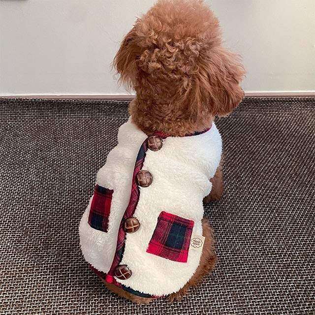 秋冬季の小型犬猫用クリスマスベスト｜マフラーセット・ペットウェア・かわいい・格子縞|undefined