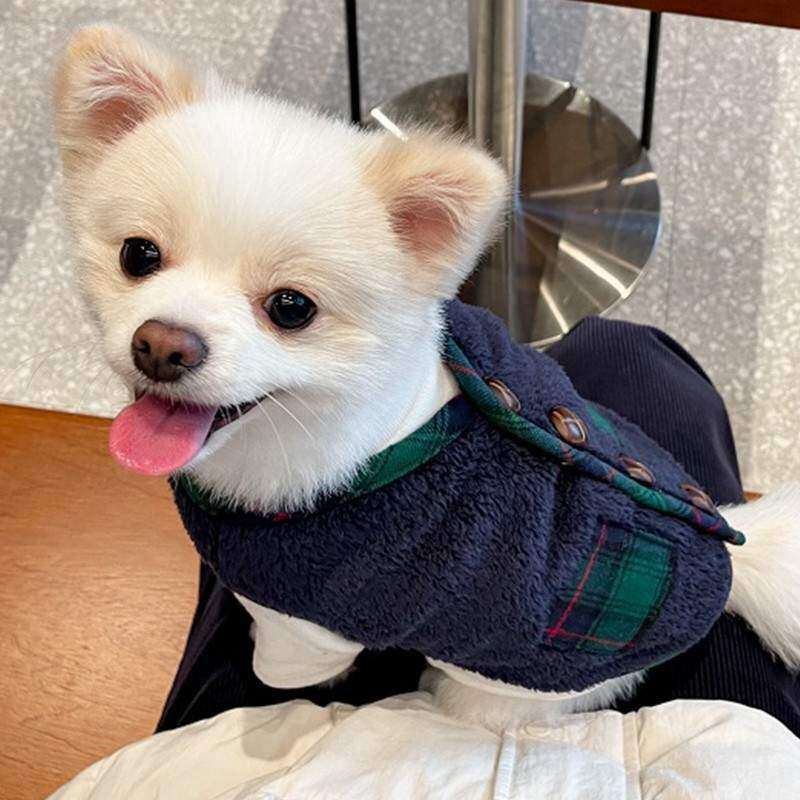 秋冬季の小型犬猫用クリスマスベスト｜マフラーセット・ペットウェア・かわいい・格子縞|undefined