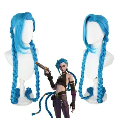 ウィッグ｜ジンクス・双城の戦い・cosplay用・LOL・暴走ロリー・ジンクスウィッグ・ツインテール・ストレート・編み込む
