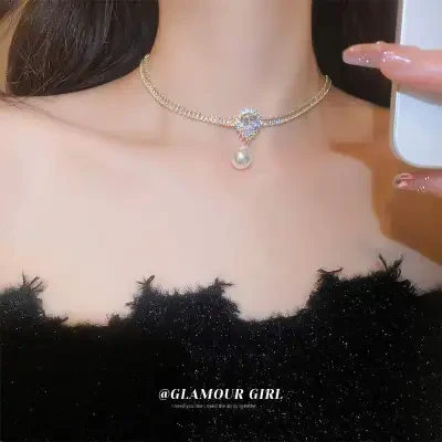 ネックレス ｜レディース・チョーカー・人造真珠・新作・個性的・ジルコン・choker・気品・アクセサリー
