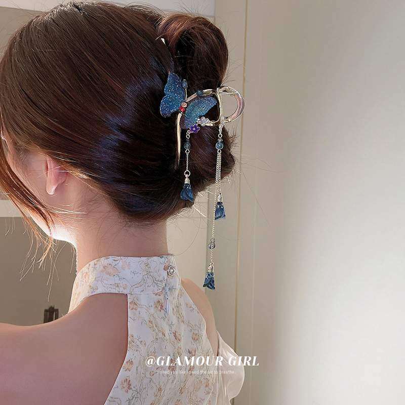 ヘアクリップ ｜クリスタル・バタフライ・タッセル・後頭部・ファッション・女性用|undefined