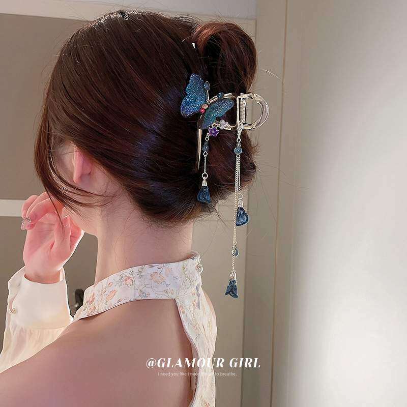 ヘアクリップ ｜クリスタル・バタフライ・タッセル・後頭部・ファッション・女性用|undefined