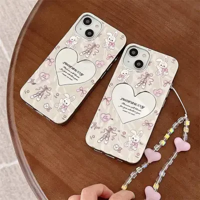 「iPhone他機種対応」ハード型の鏡 蝶結び スマホケース｜ストラップ付き 可愛い おしゃれ