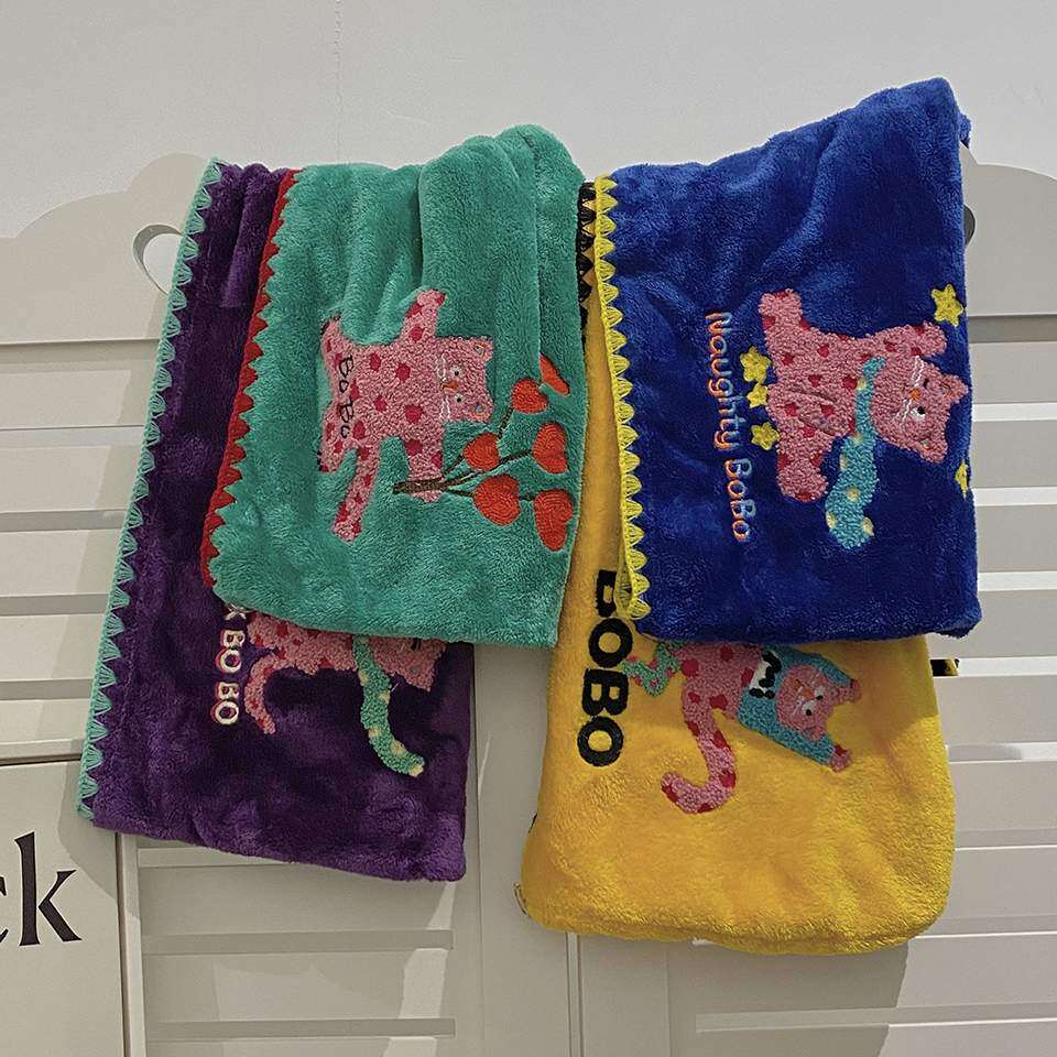 ドライヘアキャップ｜サンゴフリース・バストタオル・男女兼用・お風呂タオル・刺繍・柔らかい・吸水・レトロ・可愛い猫|undefined
