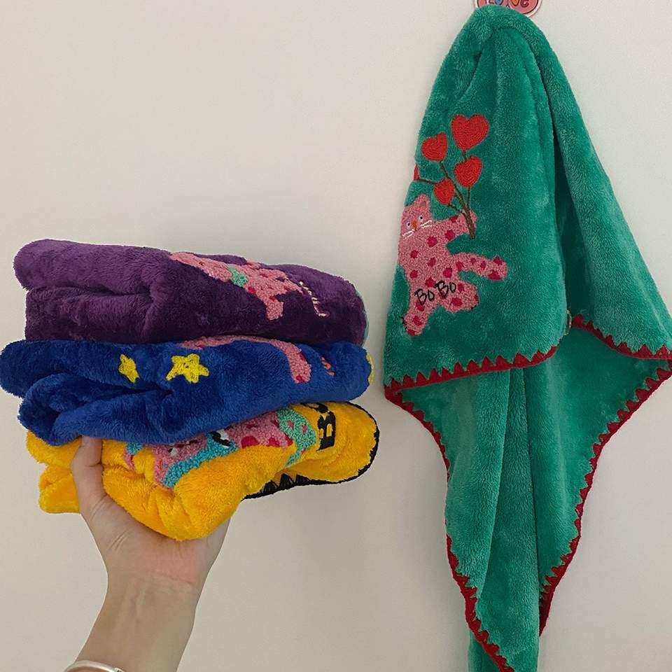 ドライヘアキャップ｜サンゴフリース・バストタオル・男女兼用・お風呂タオル・刺繍・柔らかい・吸水・レトロ・可愛い猫|undefined