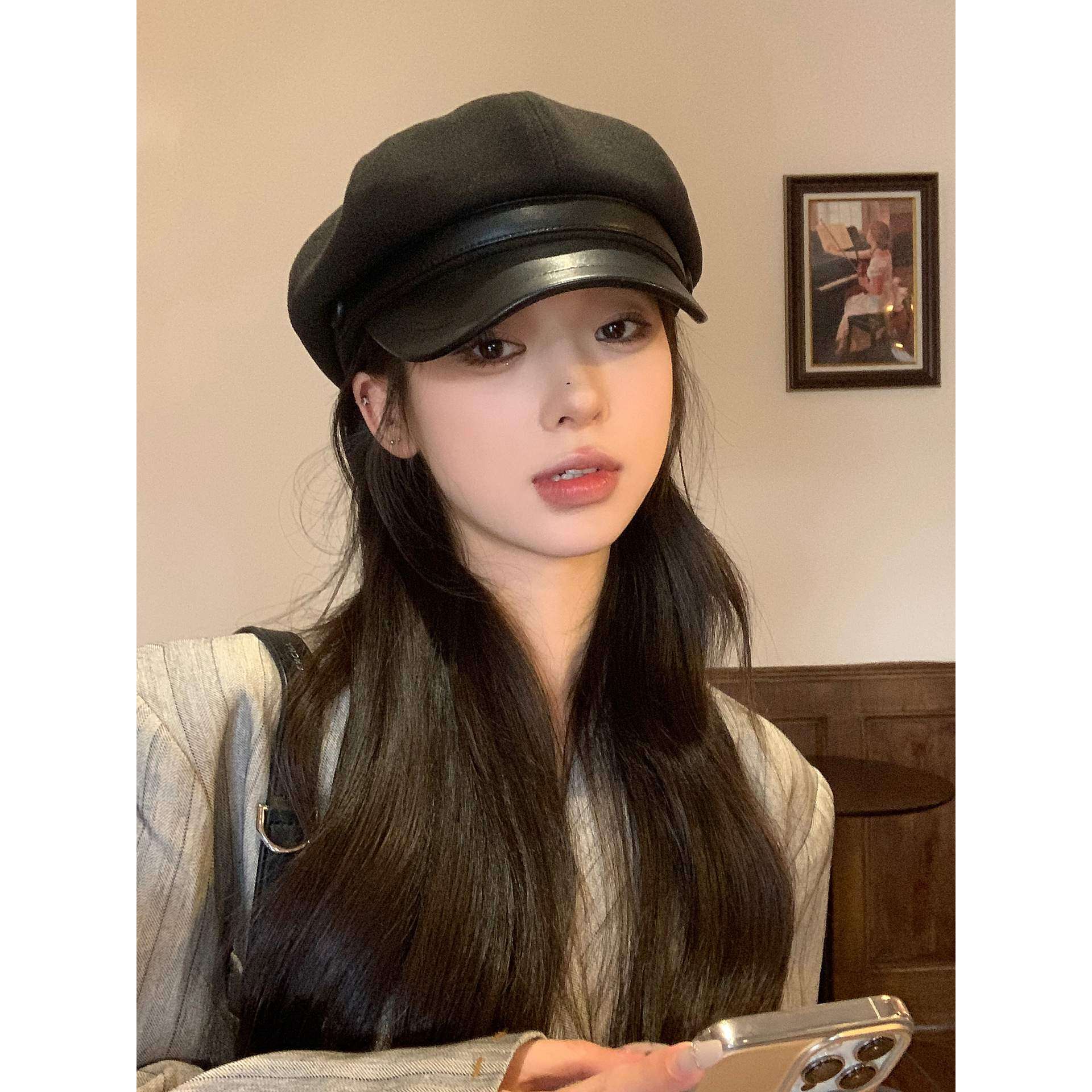 【新品】つば付きベレー帽54-58cm｜調節可能・韓国風・女性向け・人気の画家・小顔効果・レディースファッション・冬|undefined