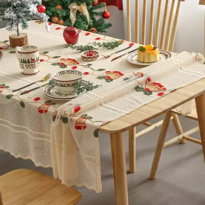 クリスマスにぴったりテーブルクロス ｜ 刺繍・レース・リビング・キッチン・滑り止め・インテリア！