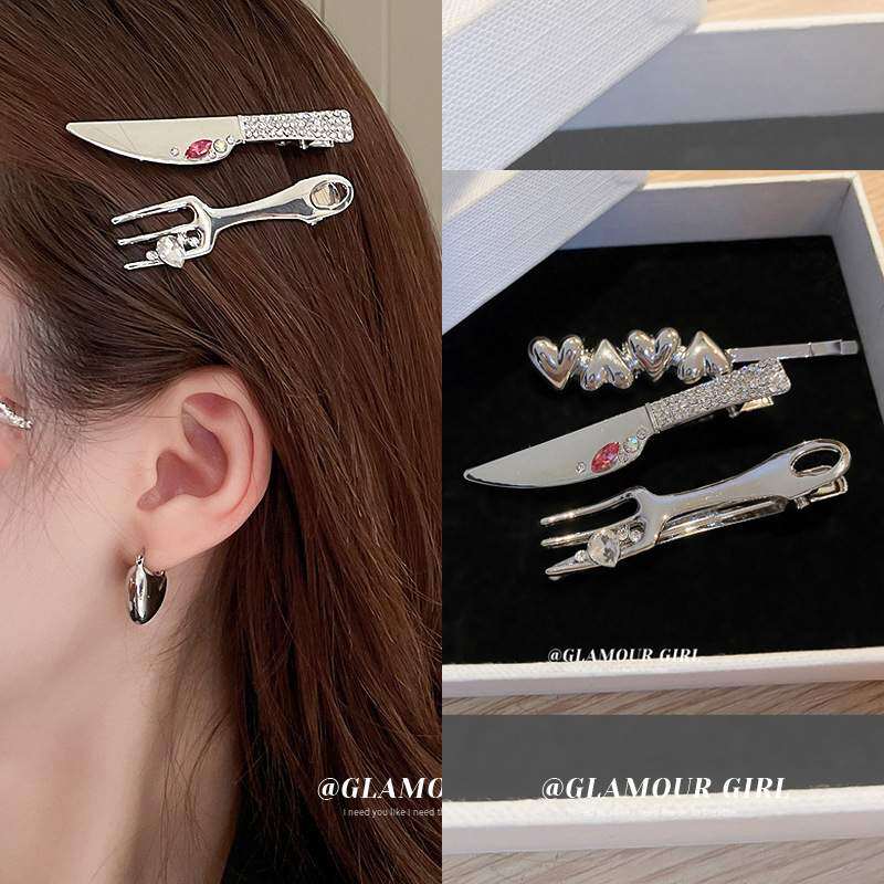 ヘアクリップ・個性的・魅力的・ファッション・シンプル・人工ダイアモンド・ナイフとフォーク・カモのくちばし・韓国っぽ|undefined