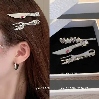 BYSP ヘアクリップ・個性的・魅力的・ファッション・シンプル・人工ダイアモンド・ナイフとフォーク・カモのくちばし・韓国っぽ