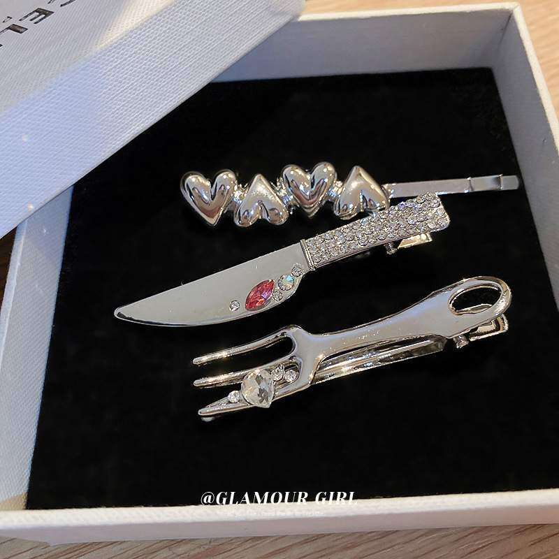 ヘアクリップ・個性的・魅力的・ファッション・シンプル・人工ダイアモンド・ナイフとフォーク・カモのくちばし・韓国っぽ|undefined