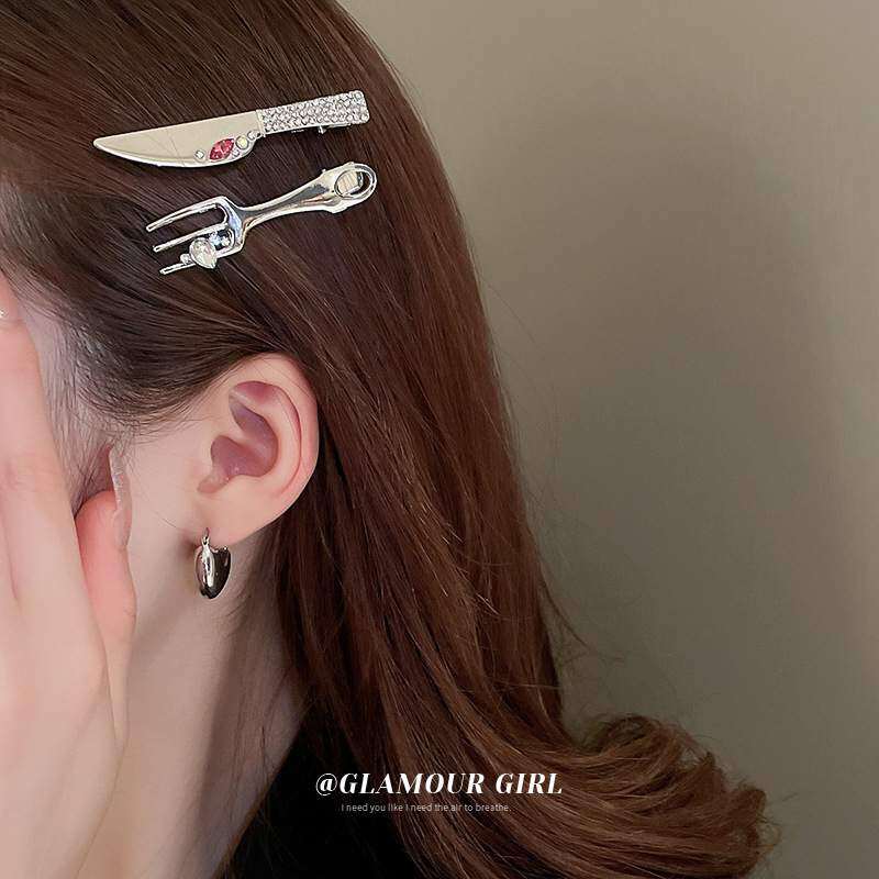 ヘアクリップ・個性的・魅力的・ファッション・シンプル・人工ダイアモンド・ナイフとフォーク・カモのくちばし・韓国っぽ|undefined