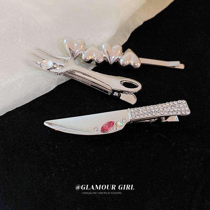 ヘアクリップ・個性的・魅力的・ファッション・シンプル・人工ダイアモンド・ナイフとフォーク・カモのくちばし・韓国っぽ|undefined
