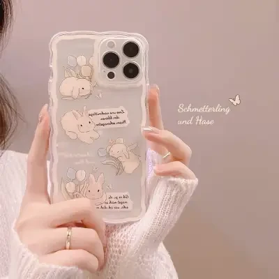 「iPhone多機種対応」  兎・シリコン｜透明・ソフト・ストラップ穴付き