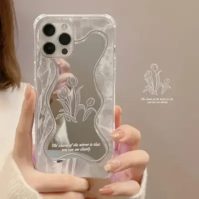 「iPhone多機種対応」 冷たい風の花柄・鏡面｜女性向け・おしゃれ