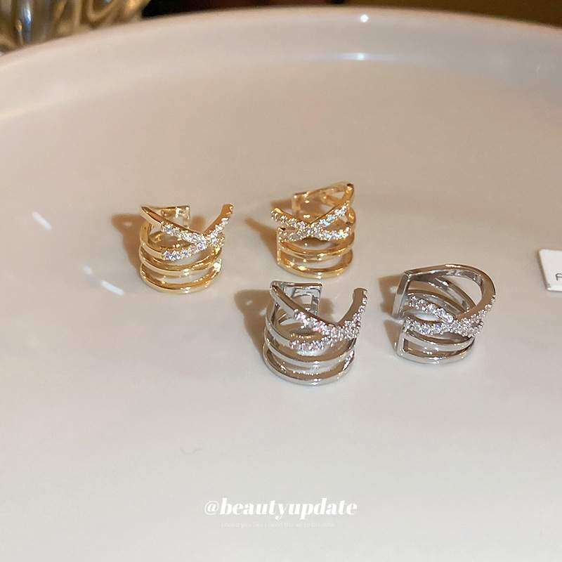 イヤかフ・個性的・ファッション・シンプル・クール・ジルコン交差・耳穴なし・多層・コンパクト・イヤリング・ピアス|undefined