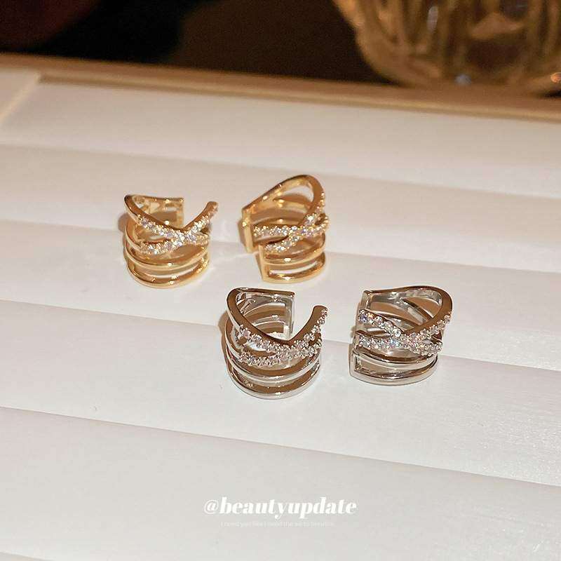 イヤかフ・個性的・ファッション・シンプル・クール・ジルコン交差・耳穴なし・多層・コンパクト・イヤリング・ピアス|undefined