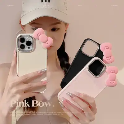 「iPhone多機種対応」  かわいいピンクの蝶結び 立体デザイン｜シリコン製・ソフト