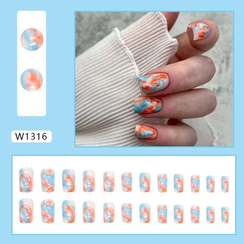 夕焼け・ネイルアート・アメリカスタイル・nails・方形・着用・グラデーション・ミディアム丈・ブルー・オレンジ|undefined
