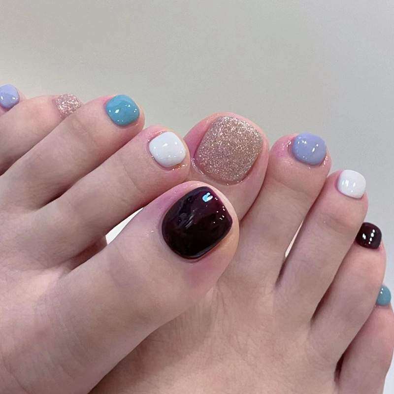 フェイクネイル・足の甲羅・ネイルアート・nails・足款・ゴールド・青・白・パウダー・クールブラック・多色・無地|undefined
