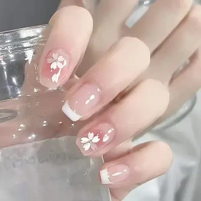 QIHENG-NAIL 装着用の甲・ネイル・ネイルアート・夏・かわいい・完成品・ショート・ツバキ・薄型・片・貼り付け・フェイクネイル
