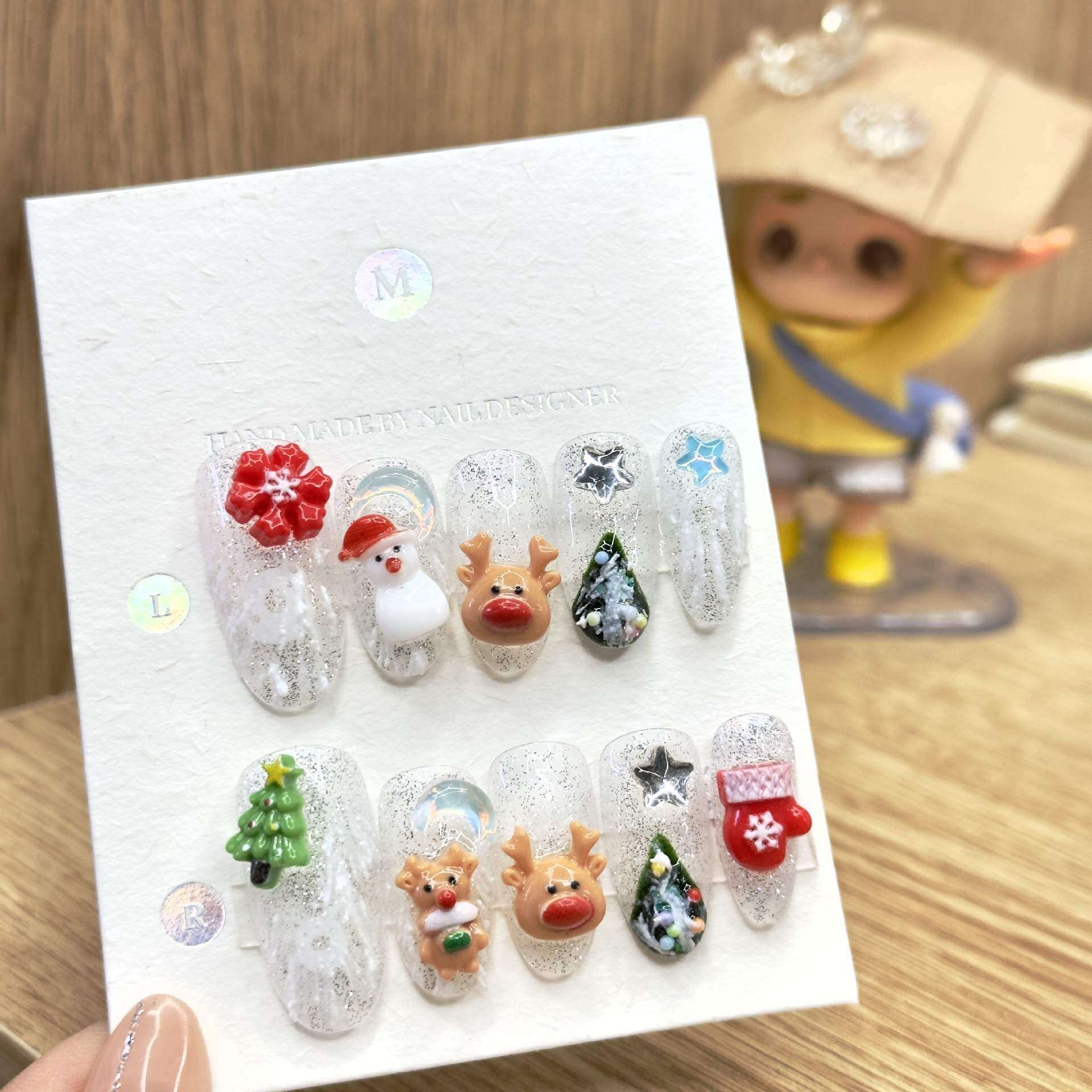 ネイルチップ・ネイルアート・秋冬・カートゥーン・かわいい・シカ・クリスマスツリー・着用・クリスマス・新作・純・手作り|undefined