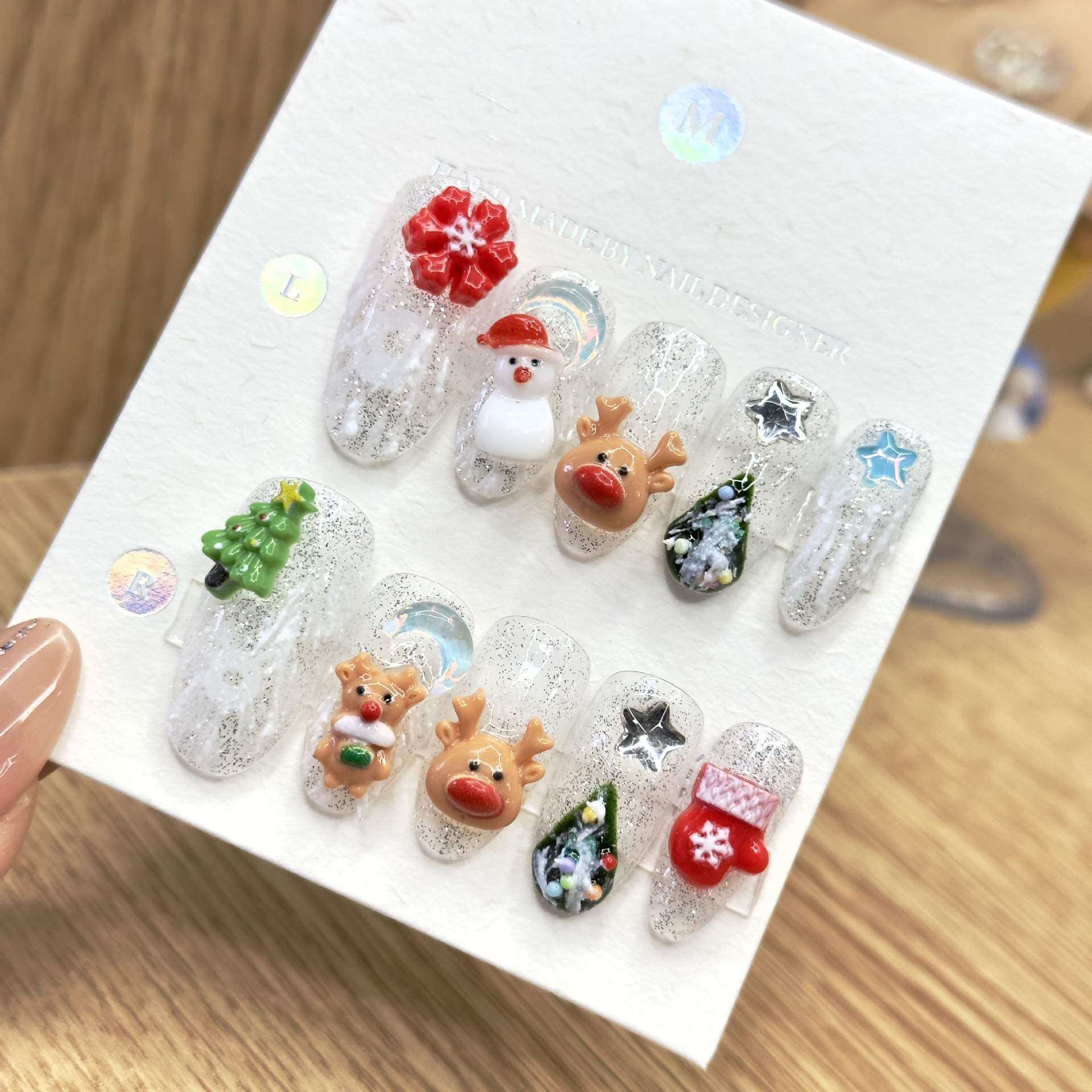 ネイルチップ・ネイルアート・秋冬・カートゥーン・かわいい・シカ・クリスマスツリー・着用・クリスマス・新作・純・手作り|undefined