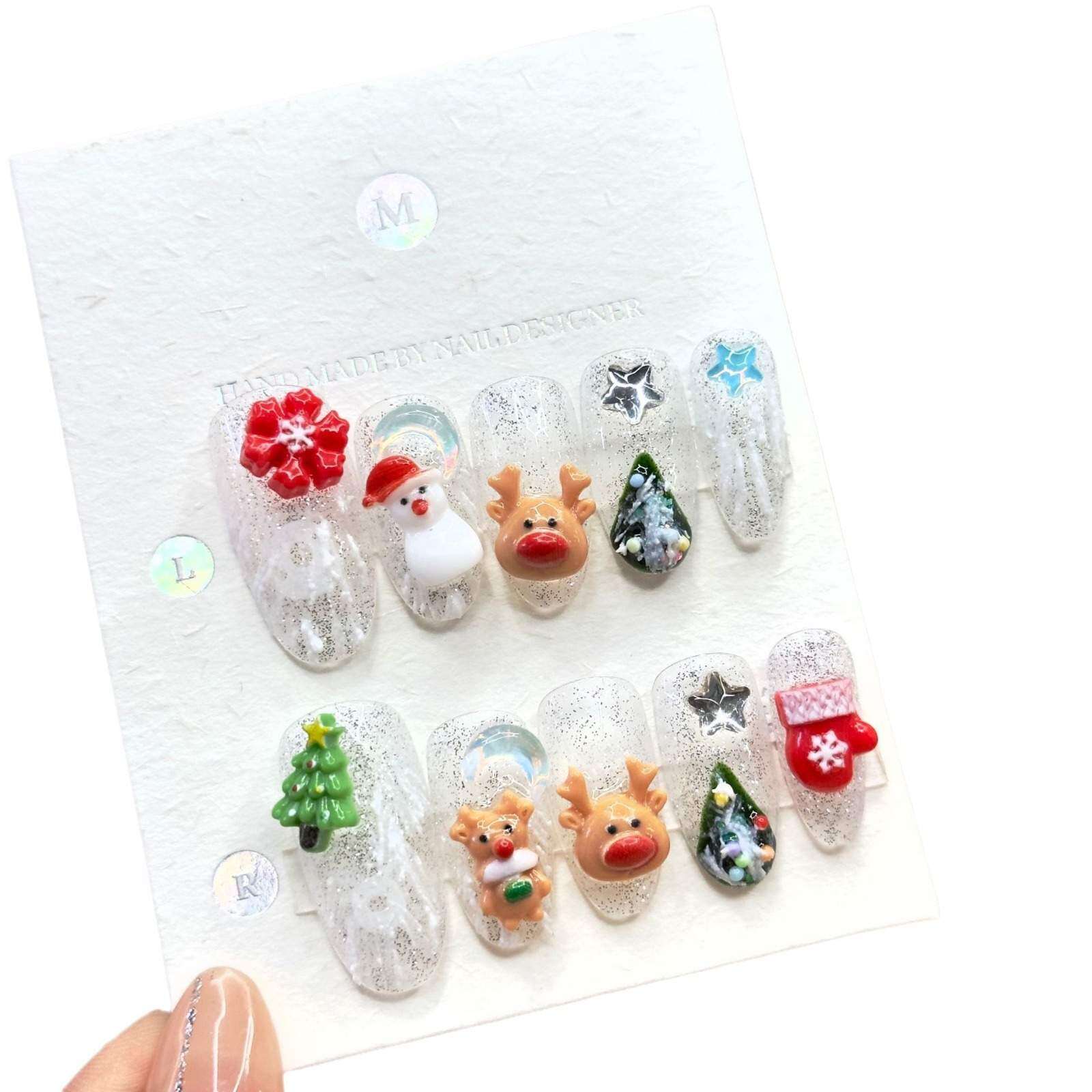ネイルチップ・ネイルアート・秋冬・カートゥーン・かわいい・シカ・クリスマスツリー・着用・クリスマス・新作・純・手作り|undefined