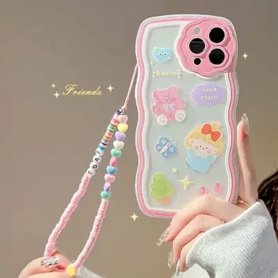 「iPhone多機種対応」  波型・透明・スマホケース｜ストラップ付き・ソフトタイプ・クマ・iPhone15/14/13/12/11/X/SE