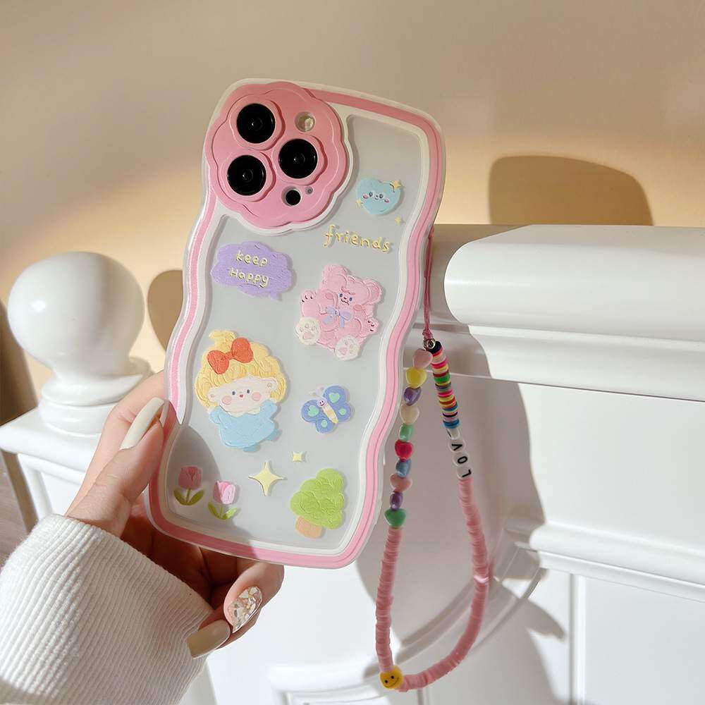 「iPhone多機種対応」  波型・透明・スマホケース｜ストラップ付き・ソフトタイプ・クマ・iPhone15/14/13/12/11/X/SE|undefined