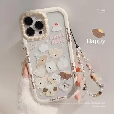 ワクワク広場 「iPhone多機種対応」可愛い犬の頭・オリジナル・iPhoneケース｜アクリル製・ハードタイプ・チェーン付き・iPhone15/14/13/12/11/X