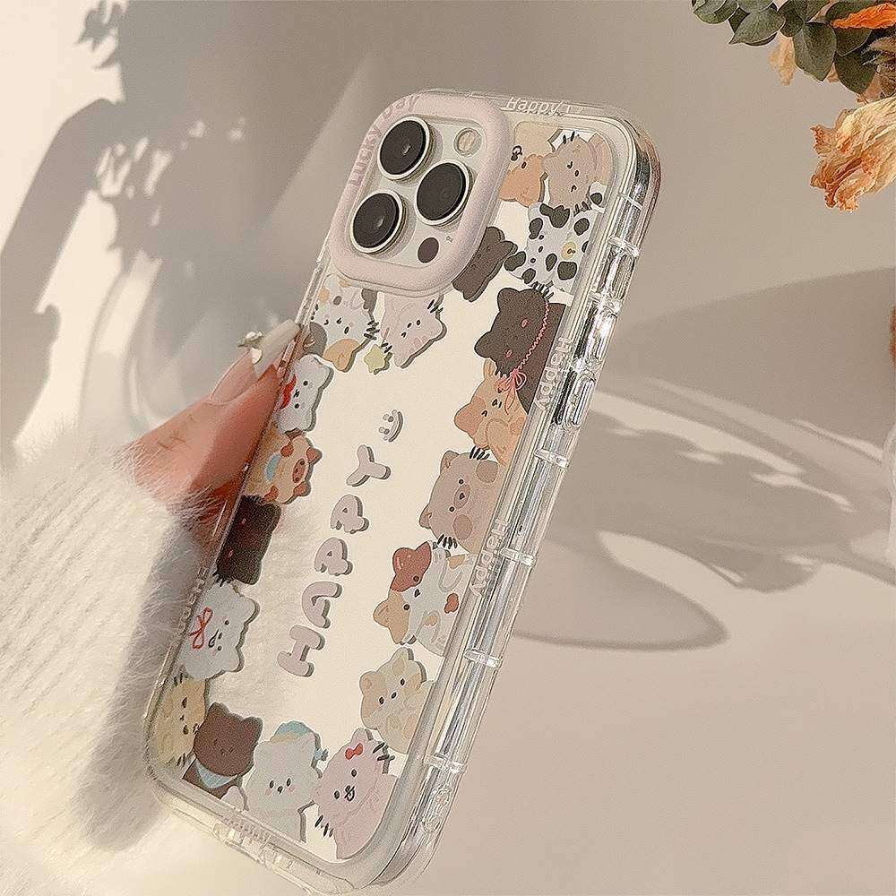 「iPhone多機種対応」 可愛な猫柄・ミラー付き・iPhone ケース｜ 韓国風・ストラップ付き・iPhone15/14/13/12/11|undefined