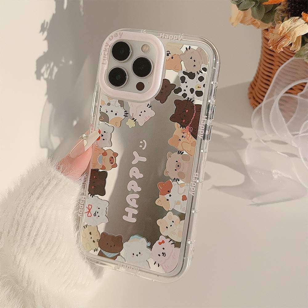 「iPhone多機種対応」 可愛な猫柄・ミラー付き・iPhone ケース｜ 韓国風・ストラップ付き・iPhone15/14/13/12/11|undefined