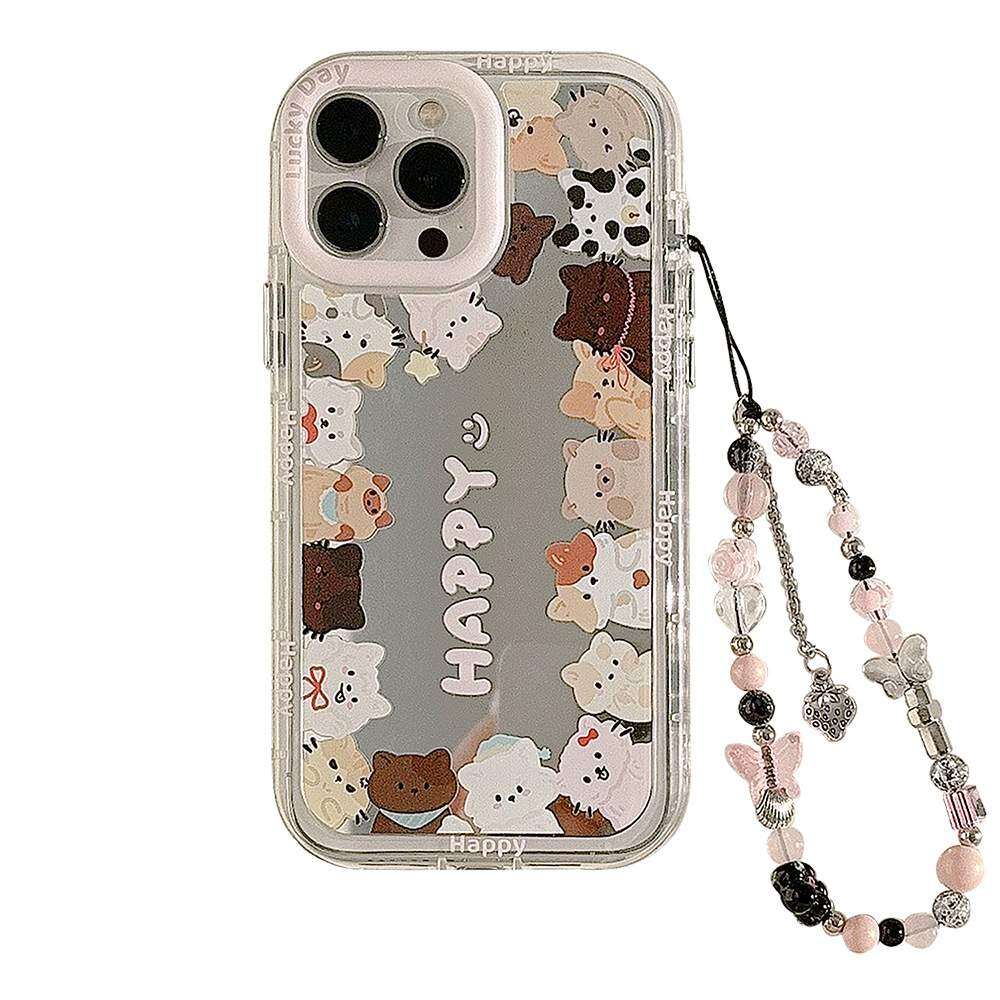 「iPhone多機種対応」 可愛な猫柄・ミラー付き・iPhone ケース｜ 韓国風・ストラップ付き・iPhone15/14/13/12/11|undefined